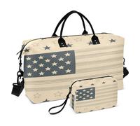 Borsone da viaggio oversize da viaggio per una notte con tracolla regolabile per aereo, pieghevole, bandiera americana, grigio beige