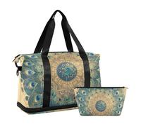 Borsone da viaggio oversize in stile vittoriano retrò vintage con piuma di pavone blu verde borsa da viaggio sport palestra borsa tote con tracolla regolabile per yoga grande capacità, Retro Vintage