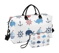 Borsone da viaggio oversize rosso blu con balena oceano borsa da viaggio per la notte borsa da palestra borsone da portare con sé con borsa da toilette per palestra pieghevole, Balena rossa blu