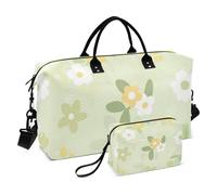Borsone da viaggio oversize verde fresco carino piccolo fiore borsa a tracolla weekender borsa da viaggio borsa da palestra con borsa da toilette per aereo, viaggi pieghevole, Piccolo fiore verde