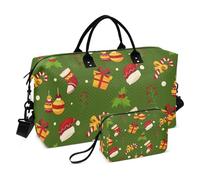 Borsone da viaggio oversize verde Merry Christmas Party Borsa da viaggio Borsa da palestra con borsa da toilette per allenamento impermeabile, Festa di Natale verde, 1 size