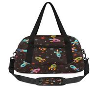 Borsone da viaggio per bambini a forma di razzo spaziale, leggero, per la palestra, per la notte, per il weekend, da viaggio, per la danza, Razzo Cartoon, 18.5L x 7.8W x 9.4H