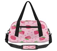 Borsone da viaggio per bambini a pois con fragole per ragazze e ragazzi, con frutta rosa, leggero, borsa sportiva da palestra per bambini, piccola borsa da viaggio da portare con sé durante la notte,