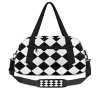 Borsone da viaggio per bambini a quadretti neri e bianchi, per ragazzi e ragazze, motivo a griglia, borsa da palestra per weekender, viaggi, ginnastica, danza, danza, Multicolore