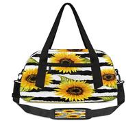 Borsone da viaggio per bambini a righe girasoli per ragazze e ragazzi, leggero con fiori gialli, borsa sportiva da palestra per bambini, piccola borsa da viaggio per la danza, Girasole a righe, 18.5L