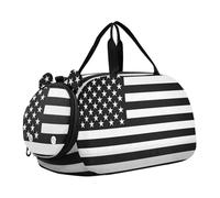 Borsone da viaggio per bambini, con bandiera del mondo, per il fine settimana, per la notte, per ragazze, da viaggio, da palestra, bandiera americana, nero, bianco, classico