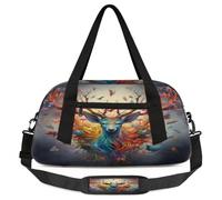 Borsone da viaggio per bambini con cervo astratto per ragazze e ragazzi, con farfalla e uccellino, leggero, borsa da palestra per bambini, piccola borsa da viaggio per la danza, Cervo astratto, 18.5L