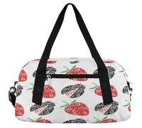 Borsone da viaggio per bambini con coccinella astratta e fragola, per ragazze e ragazzi, colore rosso e nero, leggero, borsa sportiva da palestra per bambini, piccola borsa da viaggio o da ballo,