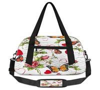 Borsone da viaggio per bambini con farfalle e rose, per ragazze e ragazzi, leggero e leggero, per sport, palestra, per la notte, weekender, borsa da viaggio o da ballo, Farfalla con rose., 18.5L x