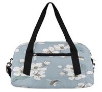 Borsone da viaggio per bambini con fiori in fiore per ragazze e ragazzi, borsa sportiva leggera con motivo floreale bianco, borsa da palestra per bambini, piccola borsa da viaggio per la danza, Fiori