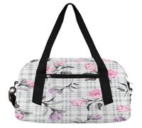 Borsone da viaggio per bambini con fiori rosa viola per ragazze e ragazzi, a quadri grigi e bianchi, borsa sportiva leggera da palestra per bambini, piccola borsa da viaggio per la danza, Fiore Rosa