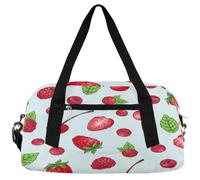 Borsone da viaggio per bambini con fragole e lamponi ad acquerello, per ragazze e ragazzi, leggero rosso ciliegia, borsa sportiva da palestra per bambini, piccola borsa da viaggio per la danza,