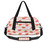 Borsone da viaggio per bambini con fragole per ragazze e ragazzi, a righe rosa, leggero, borsa sportiva da palestra per bambini, piccola borsa da viaggio o da ballo, Fragola, 18.5L x 7.8W x 9.4H