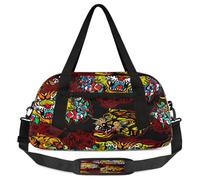 Borsone da viaggio per bambini con leone cinese, per ragazze e ragazzi, borsa leggera colorata per sport, palestra, per bambini, piccola borsa da viaggio o da ballo, Leone cinese, 18.5L x 7.8W x 9.4H