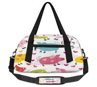 Borsone da viaggio per bambini con maiale carino per ragazzi ragazze adolescenti colorato maiale sport palestra borsa per weekender viaggi ginnastica danza danza balletto, Multicolore