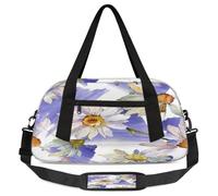 Borsone da viaggio per bambini con margherite acquerellabili, per ragazze e ragazzi, con fiori bianchi e viola, leggero, borsa da palestra per bambini, piccola borsa da viaggio o da ballo, Acquerello