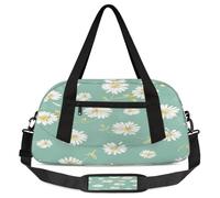 Borsone da viaggio per bambini con margherite e fiori floreali, per ragazze e ragazzi, verde leggero, borsa sportiva da palestra per bambini, piccola borsa da viaggio e da ballo, Margherita floreale,