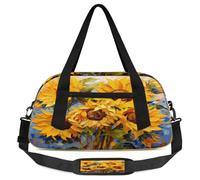 Borsone da viaggio per bambini con motivo astratto con girasole e pittura a olio, piccola borsa sportiva da viaggio leggera per ragazzi e ragazze, borsa da viaggio per il weekend notturno, borsa da