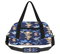 Borsone da viaggio per bambini con motivo floreale blu e fiori e uccellini, leggero, per sport, palestra, weekend, da portare con sé, da portare con sé, da viaggio, da ballo, Simpatico uccello fiore,