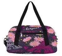 Borsone da viaggio per bambini con motivo floreale rosa, per ragazze e ragazzi, Torre Eiffel di Parigi, borsa leggera da palestra per bambini, piccola borsa da viaggio o da ballo, Fiore rosa., 18.4L x