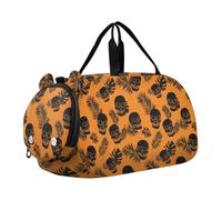 Borsone da viaggio per bambini con motivo teschi Boho nero e arancione con scomparto per scarpe, multifunzionale, per la notte, weekender, borsa da viaggio per viaggi, nuoto, danza, balletto bolsas de
