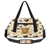 Borsone da viaggio per bambini con orso giallo e stella, per ragazzi, ragazze, adolescenti, amore, cuore, sport, palestra, viaggi, ginnastica, danza, danza, Multicolore