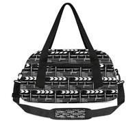 Borsone da viaggio per bambini con pellicola nera, per ragazze e ragazzi, borsa sportiva leggera per bambini, piccola borsa da viaggio o da ballo, Nero Film Clapboard, 18.5L x 7.8W x 9.4H