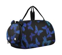 Borsone da viaggio per bambini, con rose rosse, rosa, blu, farfalle, per bambini, borsone da viaggio, palestra, borsone per bambini, Farfalle Fiori Crisalide Blu, classico