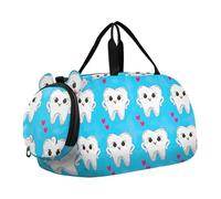 Borsone da viaggio per bambini con silhouette di tartarughe marine blu chiaro per ragazze borsone da viaggio per bambini borsone da ballo per bambini, Carino Denti Cartoon Azzurro, classico