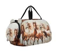 Borsone da viaggio per bambini con simpatico cane della foresta della Pomerania, borsone da viaggio per bambini, Cavalli che corrono vento, classico