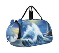 Borsone da viaggio per bambini con simpatico cane della foresta della Pomerania, borsone da viaggio per bambini, Blu Onda Faro Oceano, classico