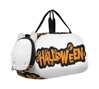 Borsone da viaggio per bambini con simpatico cane della foresta della Pomerania, borsone da viaggio per bambini, Parola Halloween Arancione Bianco, classico