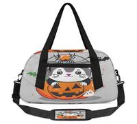 Borsone da viaggio per bambini con simpatico gatto e zucca ragno per bambini ragazzi ragazze adolescenti sport palestra borsa per weekender viaggi ginnastica danza danza balletto, Multicolore