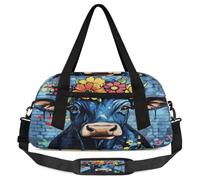 Borsone da viaggio per bambini con stampa di mucca e fiori di graffiti, piccola borsa sportiva da viaggio leggera per ragazzi e ragazze, borsa da viaggio per il weekend notturno, borsa da palestra per