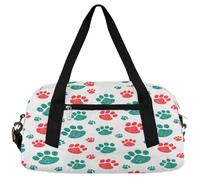 Borsone da viaggio per bambini con stampa di zampe verdi e rosse, per ragazze e ragazzi, borsa leggera per sport e palestra, per bambini, piccola borsa da viaggio o da ballo, Stampa Zampa Verde Rosso,