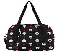 Borsone da viaggio per bambini con teschio, amore, cuore, per ragazze e ragazzi, nero leggero, borsa sportiva da palestra per bambini, piccola borsa da viaggio per la notte, Teschio Amore Cuore, 18.4L