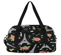 Borsone da viaggio per bambini con Torre Eiffel di Parigi, per ragazze e ragazzi, leggero, con motivo floreale di rosa, borsa da palestra per bambini, piccola borsa da viaggio per la danza, Torre
