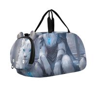 Borsone da viaggio per bambini, per bambini, per la notte, per bambini, palestra, capriccioso, cappello da gatto, marrone, Occhi blu tigre bianca fredda, classico