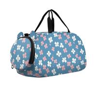 Borsone da viaggio per bambini, per la notte, weekender, borsa da palestra con scomparto per scarpe, per scuola, sport, con motivo floreale di ciliegio, colore: bianco e rosa