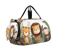Borsone da viaggio per bambini, per la notte, weekender, borsa da palestra con scomparto per scarpe, scuola sportiva, tigre, leone, scimmia