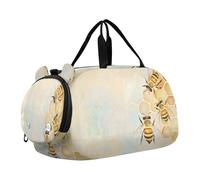 Borsone da viaggio per bambini, per la notte, weekender, borsa da palestra con scomparto per scarpe, scuola, sport, tre api a nido d'ape