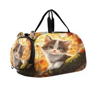 Borsone da viaggio per bambini, per la notte, weekender, borsa da palestra con scomparto per scarpe, scuola, sport, gattino, foglia d'acero