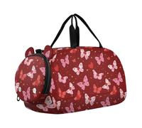 Borsone da viaggio per bambini, per la notte, weekender, borsa da palestra con scomparto per scarpe, sport, scuola, fiocco rosa con motivo a forma di cuore
