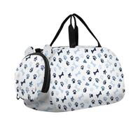 Borsone da viaggio per bambini, per la notte, weekender, borsa da palestra con scomparto per scarpe, sport, scuola, ossa di cucciolo, impronte di cuccioli blu