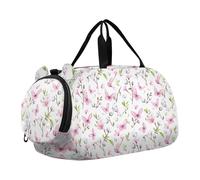 Borsone da viaggio per bambini, per la notte, weekender, borsa da palestra con scomparto per scarpe, sport, scuola, motivo floreale con farfalle rosa