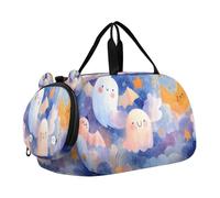Borsone da viaggio per bambini, per la notte, weekender, borsa da palestra con scomparto per scarpe, sport, scuola, fantasma, pipistrello, stella, luna