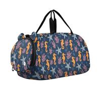 Borsone da viaggio per bambini, per la notte, weekender, borsa da palestra con scomparto per scarpe, sport, scuola, arancione, cavalluccio marino, motivo stella marina