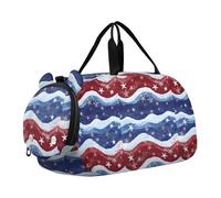 Borsone da viaggio per bambini, per la notte, weekender, borsa da palestra con scomparto per scarpe, sport, scuola, blu, rosso, bianco, onde, stelle