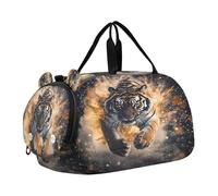 Borsone da viaggio per bambini, per la notte, weekender, borsa da palestra con scomparto per scarpe, sport, scuola, tigre