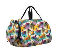 Borsone da viaggio per bambini, per la notte, weekender, borsa da palestra con scomparto per scarpe, sport, scuola, germano reale, anatra, palma, motivo albero